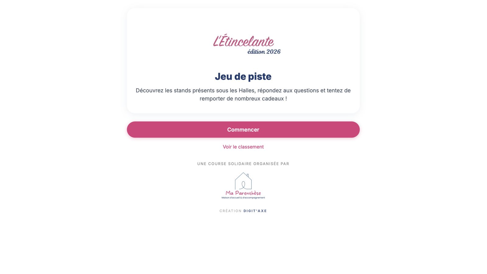 Aperçu de la webapp jeu de piste L'Étincelante